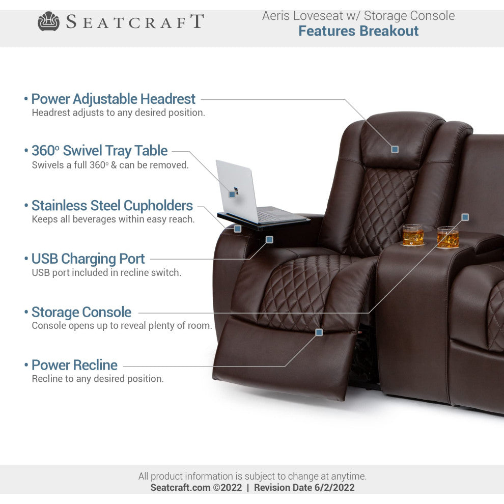 Seatcraft Aeris Home Theater Seating, Brown, Loveseat