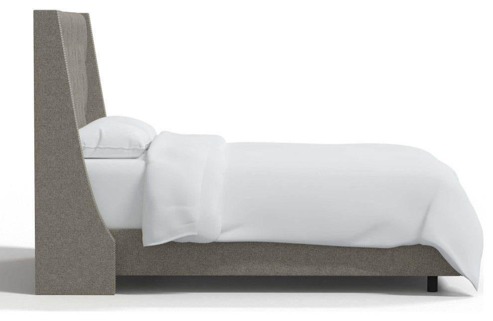 Tufted Sloped Wingback Bed, Nail Trim, Zuma Feather, Full