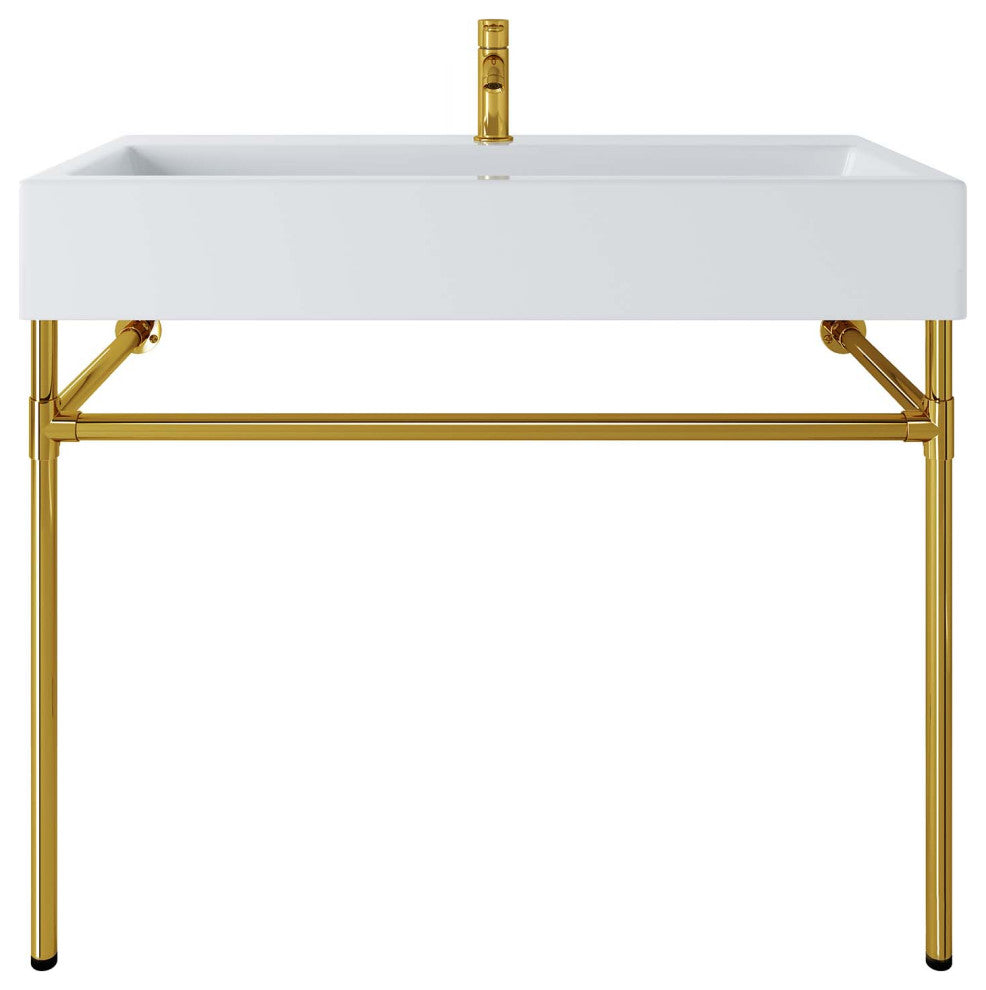Redeem 40" Wall-Mount Gold Stainless Steel Bathroom Vanity, Gold White