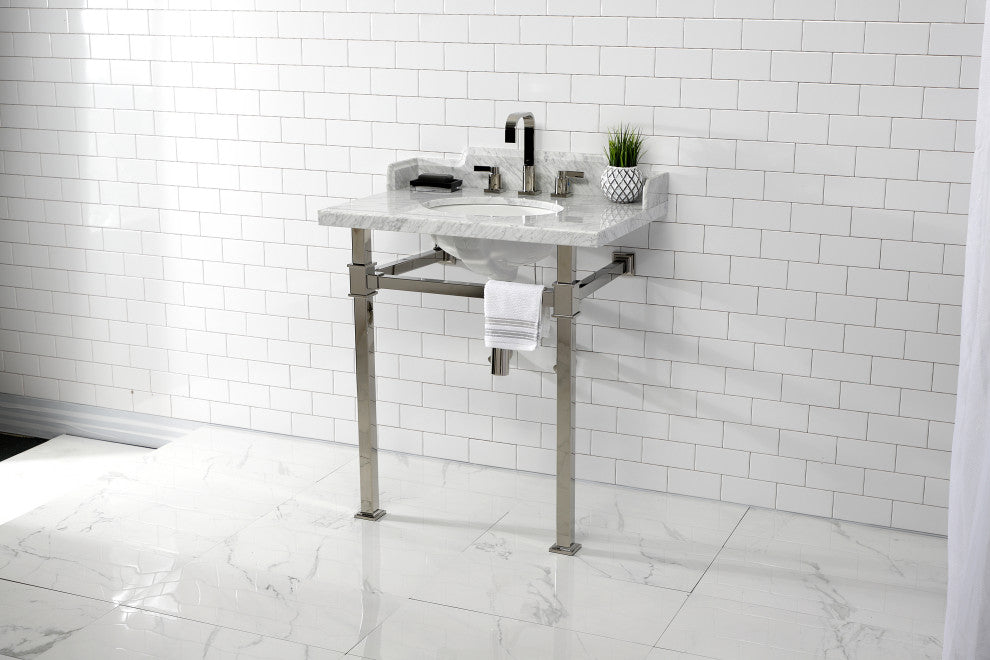 Kingston Brass LMS30MOQ6 30" Carrara Marble Console Sink, Legs