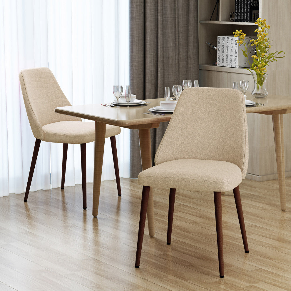 GDF Studio Mable Fabric Dining Chairs With Wood Finished Legs, Set of