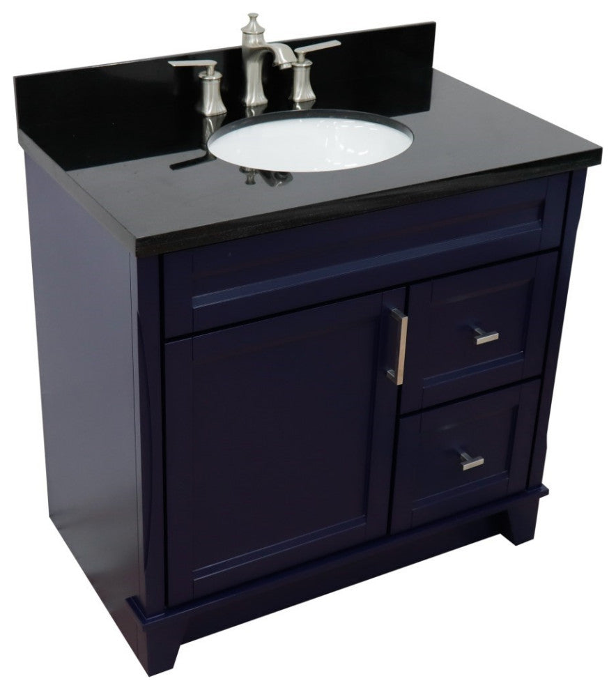 37" Single Sink Vanity, Blue Finish With Black Galaxy Granite