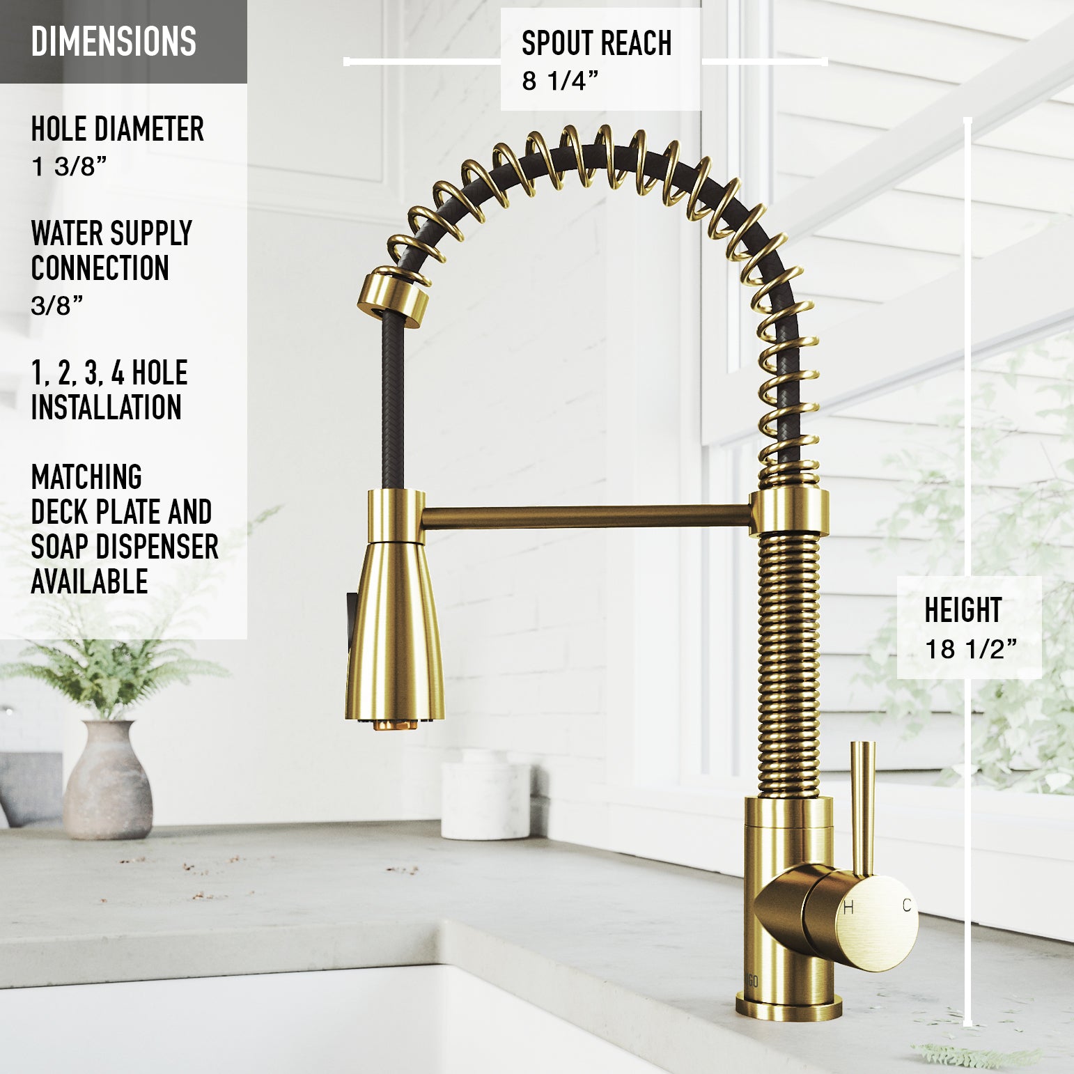 VIGO Brant 19" H Single Handle Pull-Down Sprayer Kitchen Faucet, Matte Brushed Gold, Without Extras