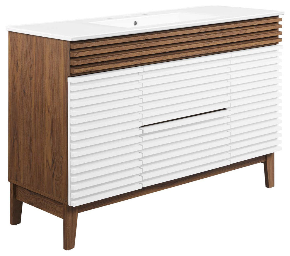 Render 48" Single Sink Bathroom Vanity, White Walnut White