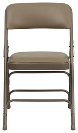 2 Pack HERCULES Curved Triple Braced & Double Hinged Folding Chairs, Beige Vinyl/Beige Frame