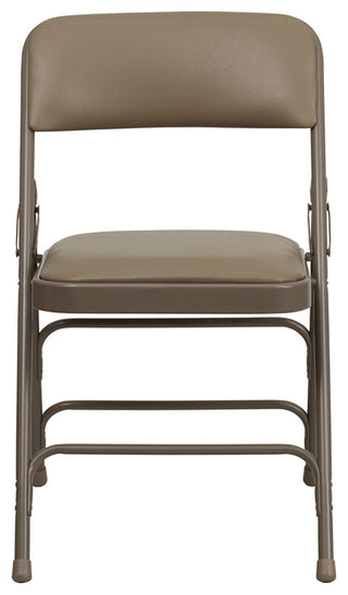 2 Pack HERCULES Curved Triple Braced & Double Hinged Folding Chairs, Beige Vinyl/Beige Frame