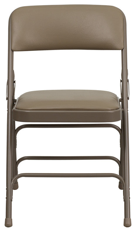 2 Pack HERCULES Curved Triple Braced & Double Hinged Folding Chairs, Beige Vinyl/Beige Frame
