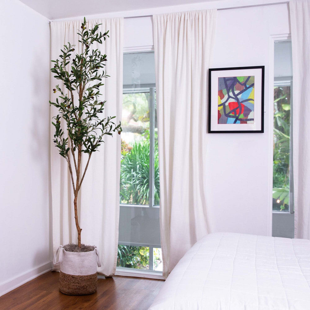 7ft. Artificial Olive Tree With Natural Trunk and Handmade Jute Basket