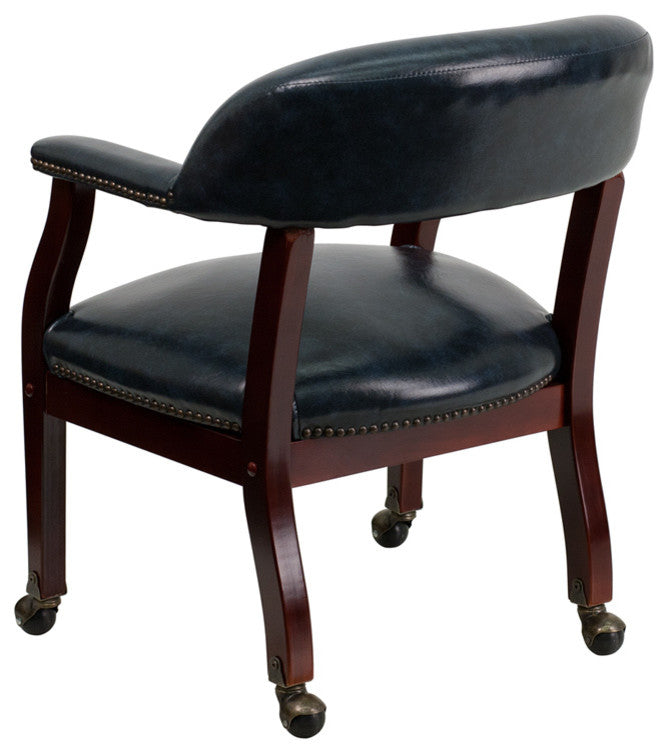 Navy Vinyl Luxurious Conference Chair with Accent Nail Trim and Casters