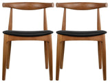 Set of 2 Modern Wooden Elbow Dining Chairs With PU Leather or Beige Fabric Seat, Espresso