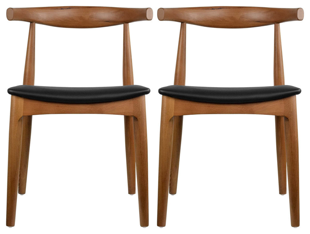 Set of 2 Modern Wooden Elbow Dining Chairs With PU Leather or Beige Fabric Seat, Espresso