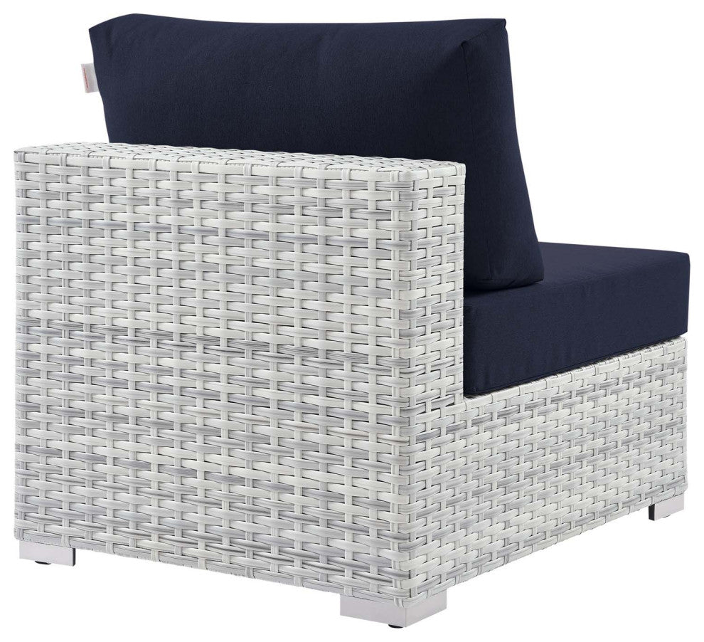 Lounge Sectional Sofa Chair Set, Rattan, Wicker, Gray Blue Navy, Outdoor