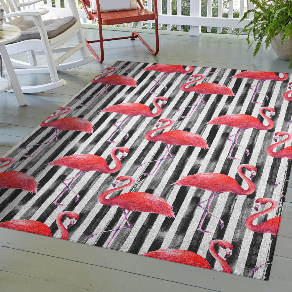 Indoor/Outdoor Tropics TC9 Black Machine Washable 8' x 10' Rug