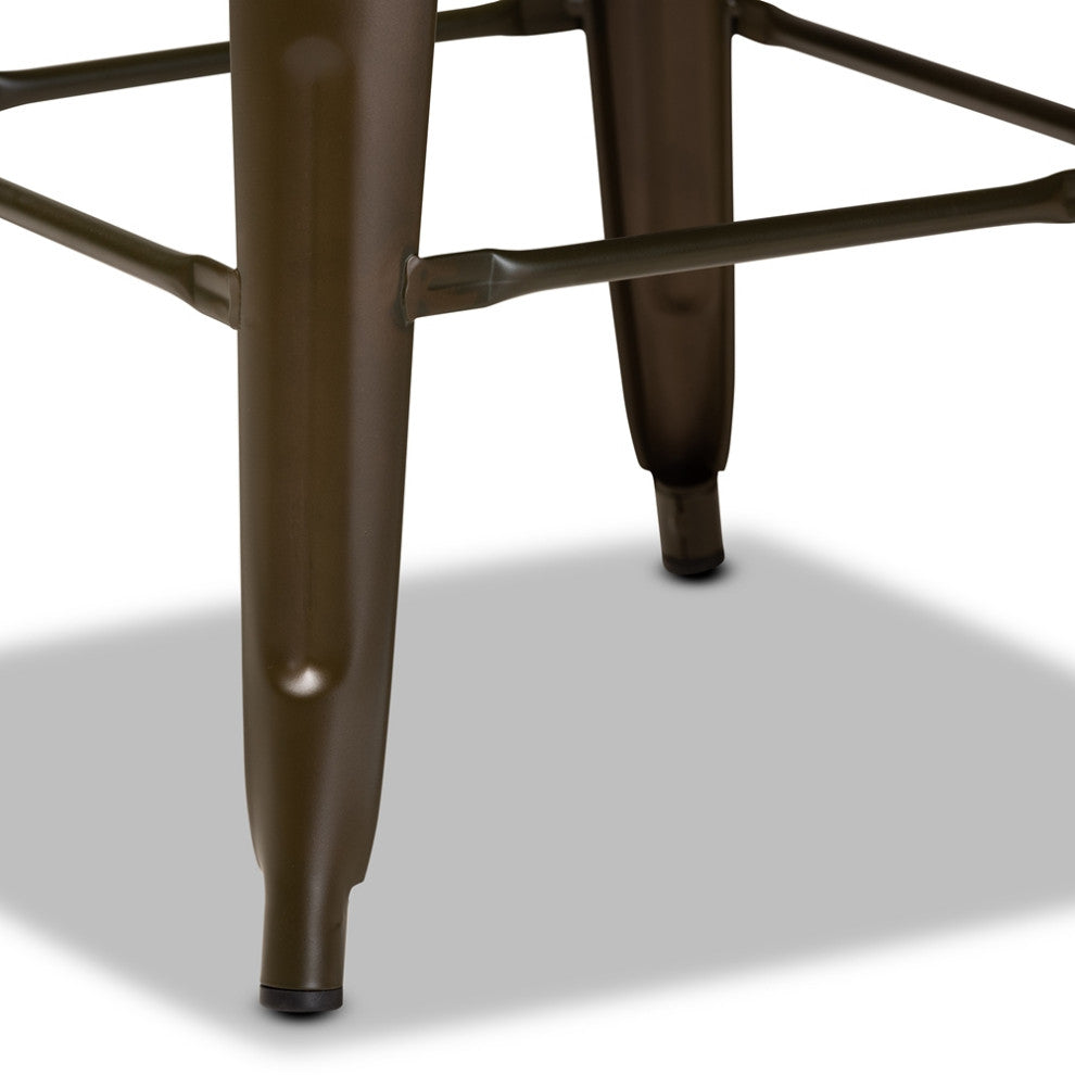 Modern Brown Metal and Walnut Brown Finished Wood 4-Piece Bar Stool Set