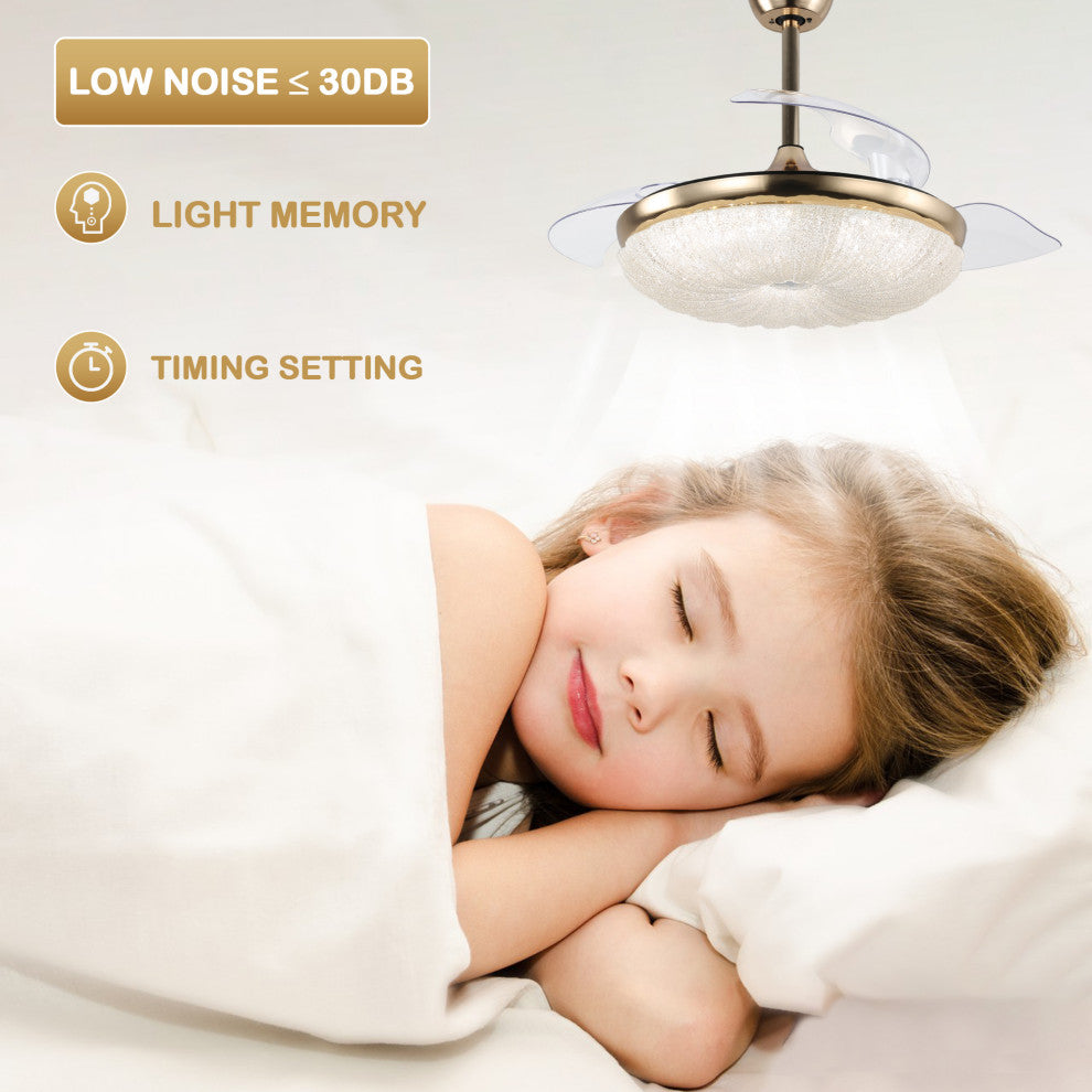 CurveCurio 42" Retractable Ceiling Fan with Matte Gold Finish & LED Lights