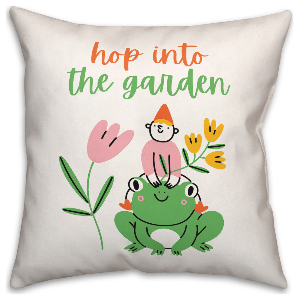 Gnome Frog Hop Garden 2 16x16 Spun Poly Pillow