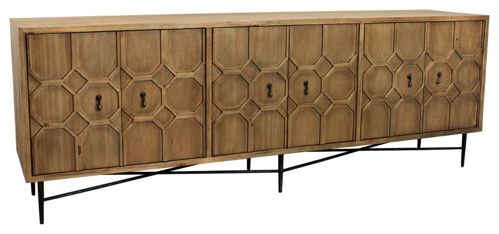 Samara 6-Door Recycled Pine Wood Sideboard, a Natural Finish