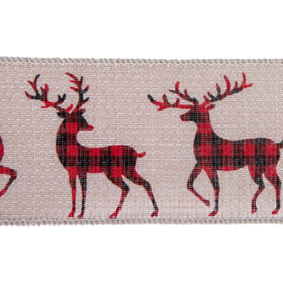 Vickerman Q202750 Yard Red And Black Plaid Buck Pattern Christmas Ribbon