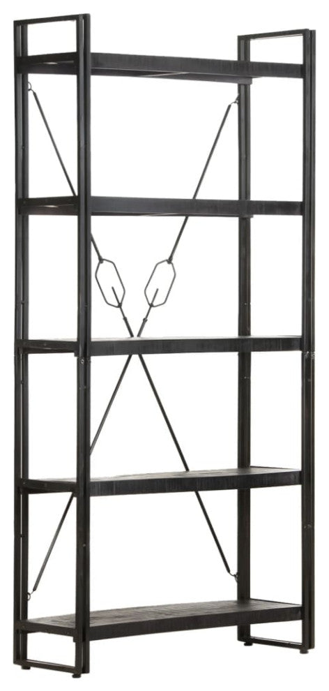 Vidaxl 5-Tier Bookcase Black 35.4"x11.8"x70.9" Solid Mango Wood