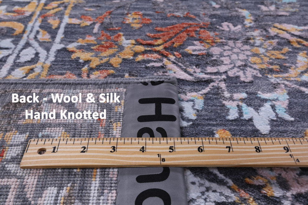 8' 11" X 11' 11" Modern Handmade Wool and Silk Rug Q8706