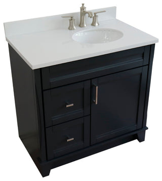 37" Single Sink Vanity, Dark Gray Finish With White Engineered Stone Top