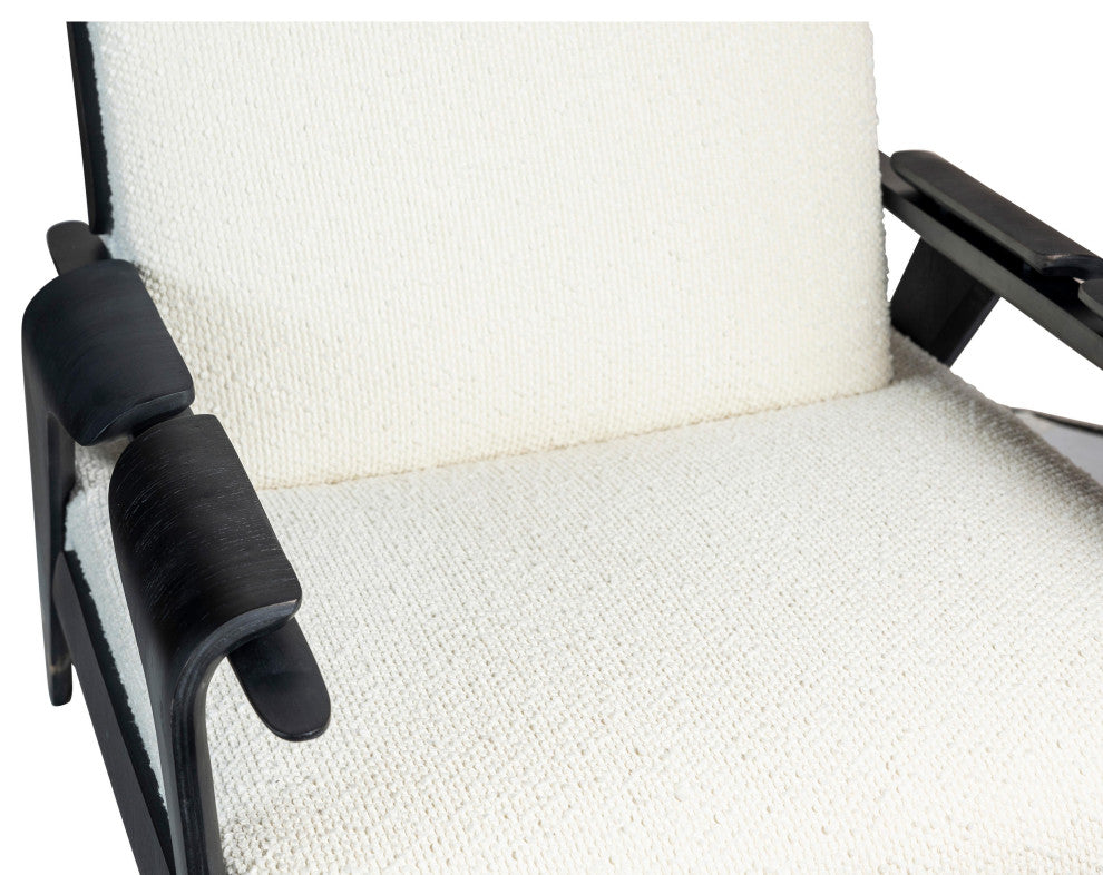 Modern Brazilian, Fly, Accent Chair, Boucle Ivory Upholstery, Black Frame