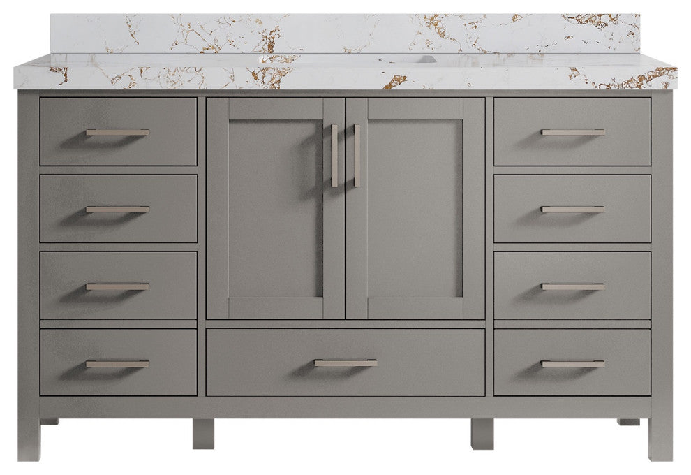 Malibu 60 Single Sink Bathroom Vanity in Elephant Skin Gray 2" Viola Gold