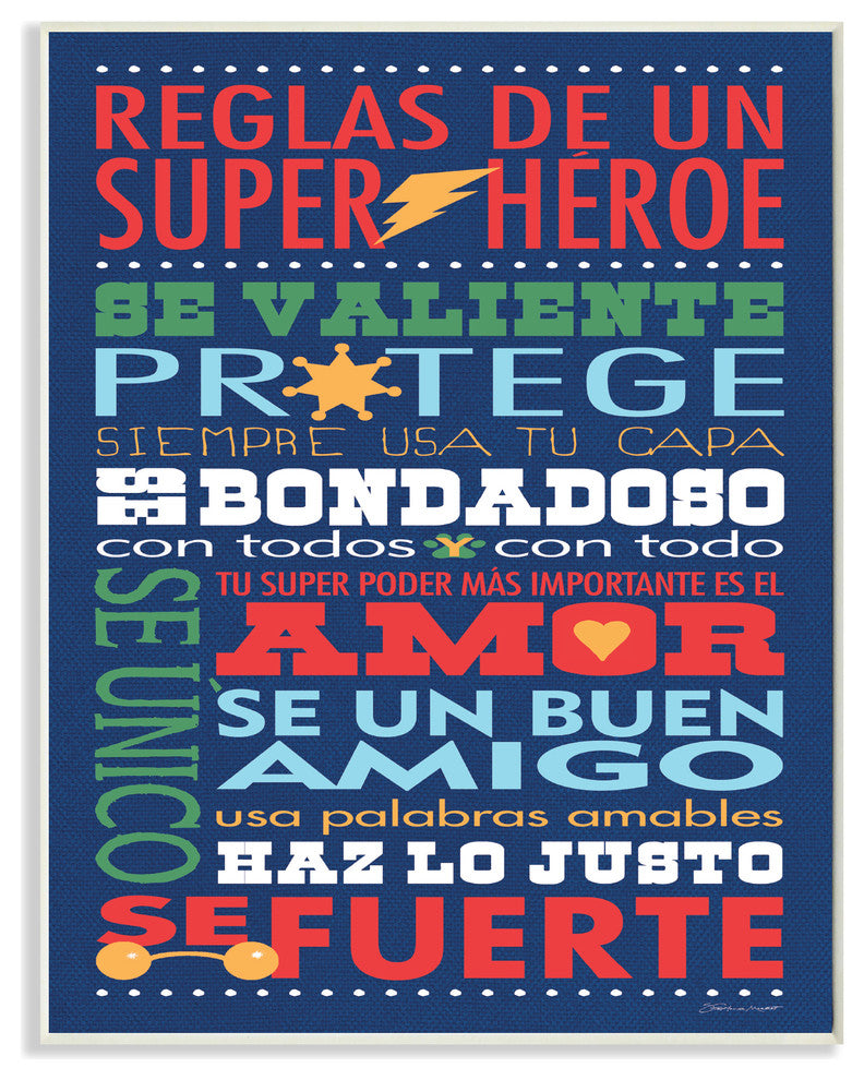 "Spanish Super Hero Rules Typog" Wall Plaque Art