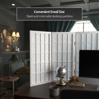 2' Tall Desktop Window Pane Shoji Screen, White, 5 Panels