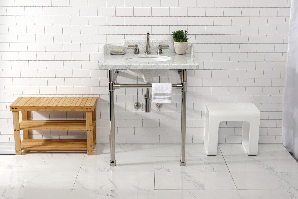 Kingston Brass LMS30M86ST 30" Carrara Marble Console Sink, Legs