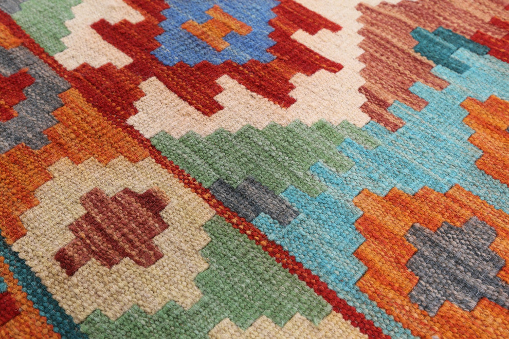 6' 7" X 9' 9" Flat Weave Kilim Reversible Wool On Wool Rug - Q12548