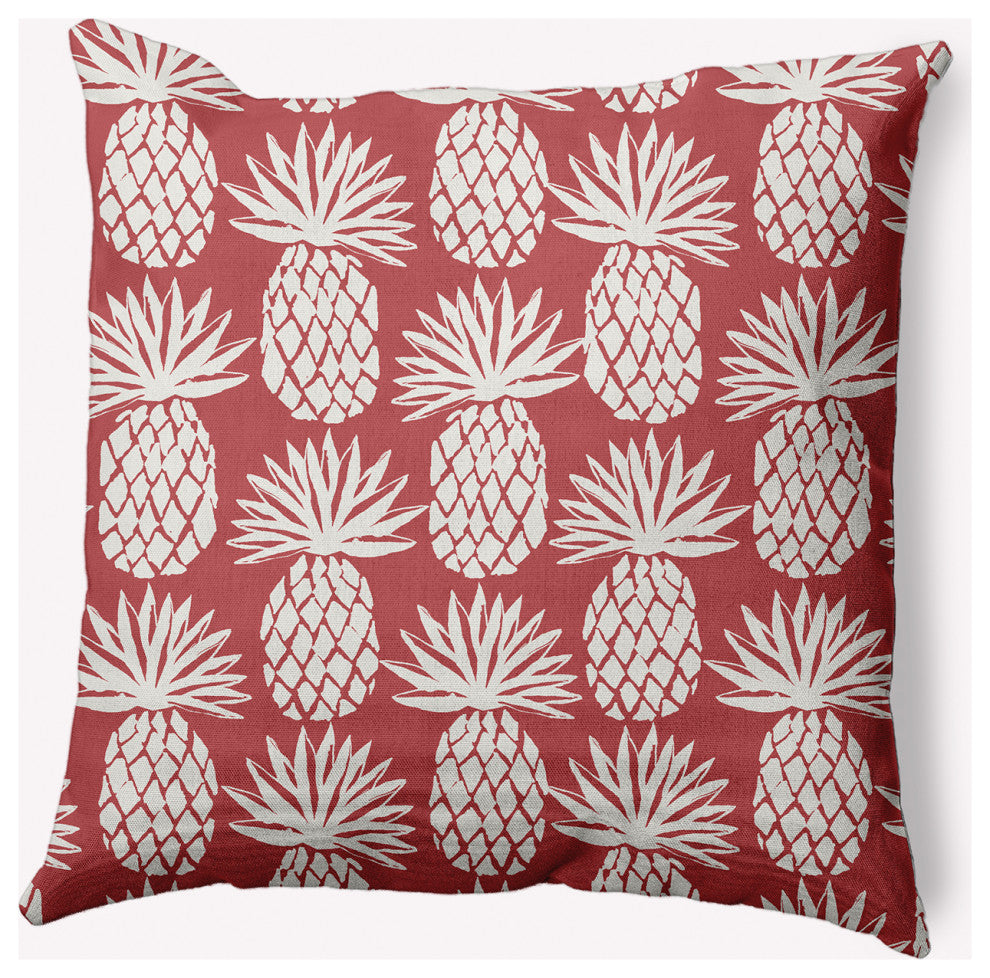 16x16" Pineapple Pattern Nautical Decorative Indoor Pillow, Ligonberry Red