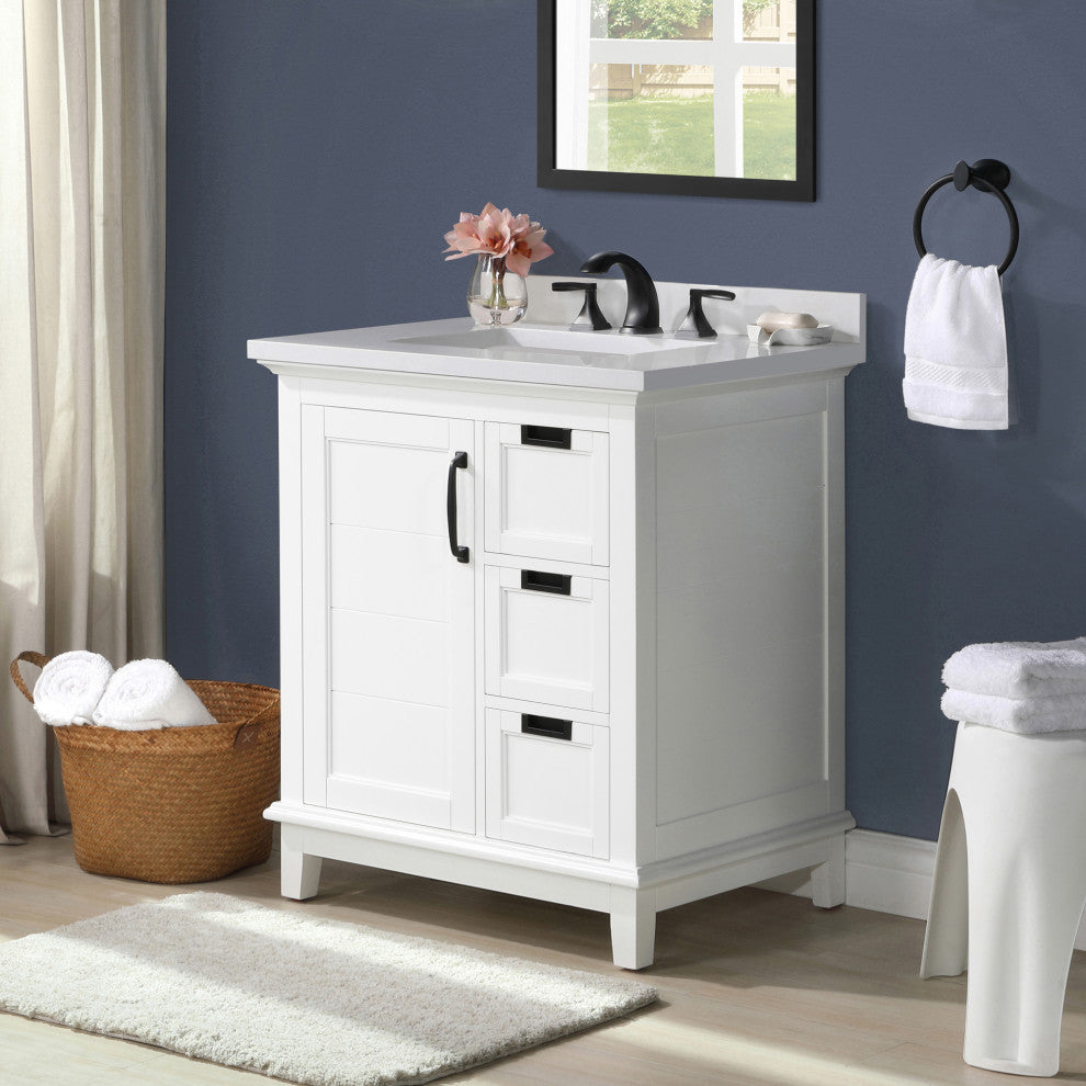 Ove Decors Pembroke 30" Single Sink Bathroom Vanity, White With Black