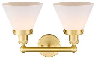 Edison Large Cone 2-Light 17" Vanity Light, Satin Gold Finish, Matte White Shade