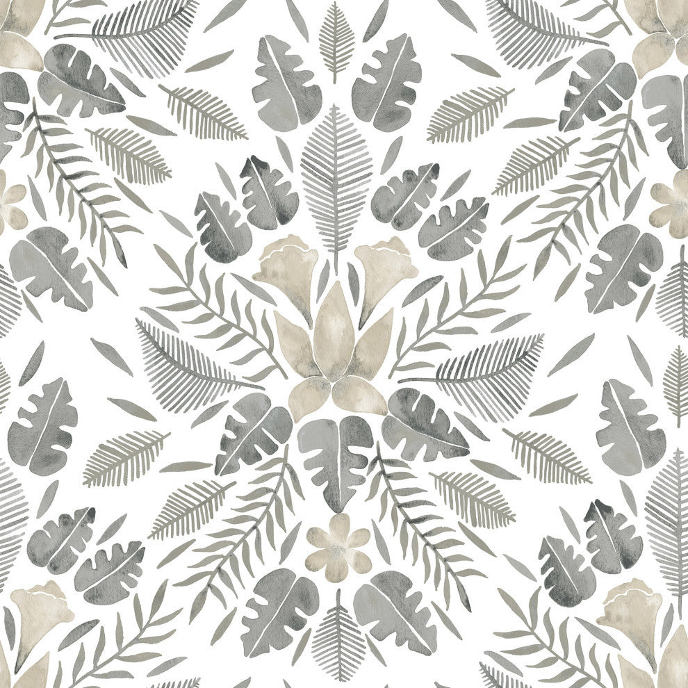 Gray & Taupe Gray Cat Coquillette Tropical Peel & Stick Wallpaper