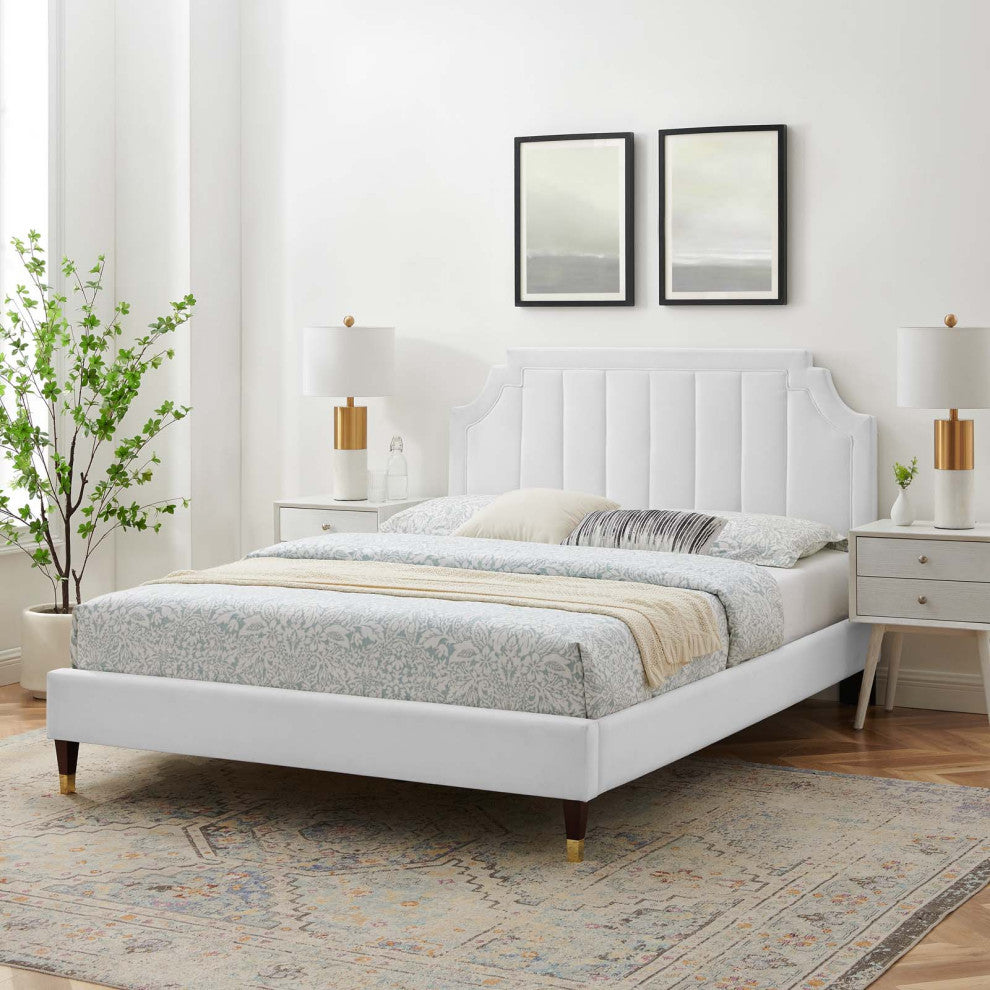 Sienna Performance Velvet Queen Platform Bed, White