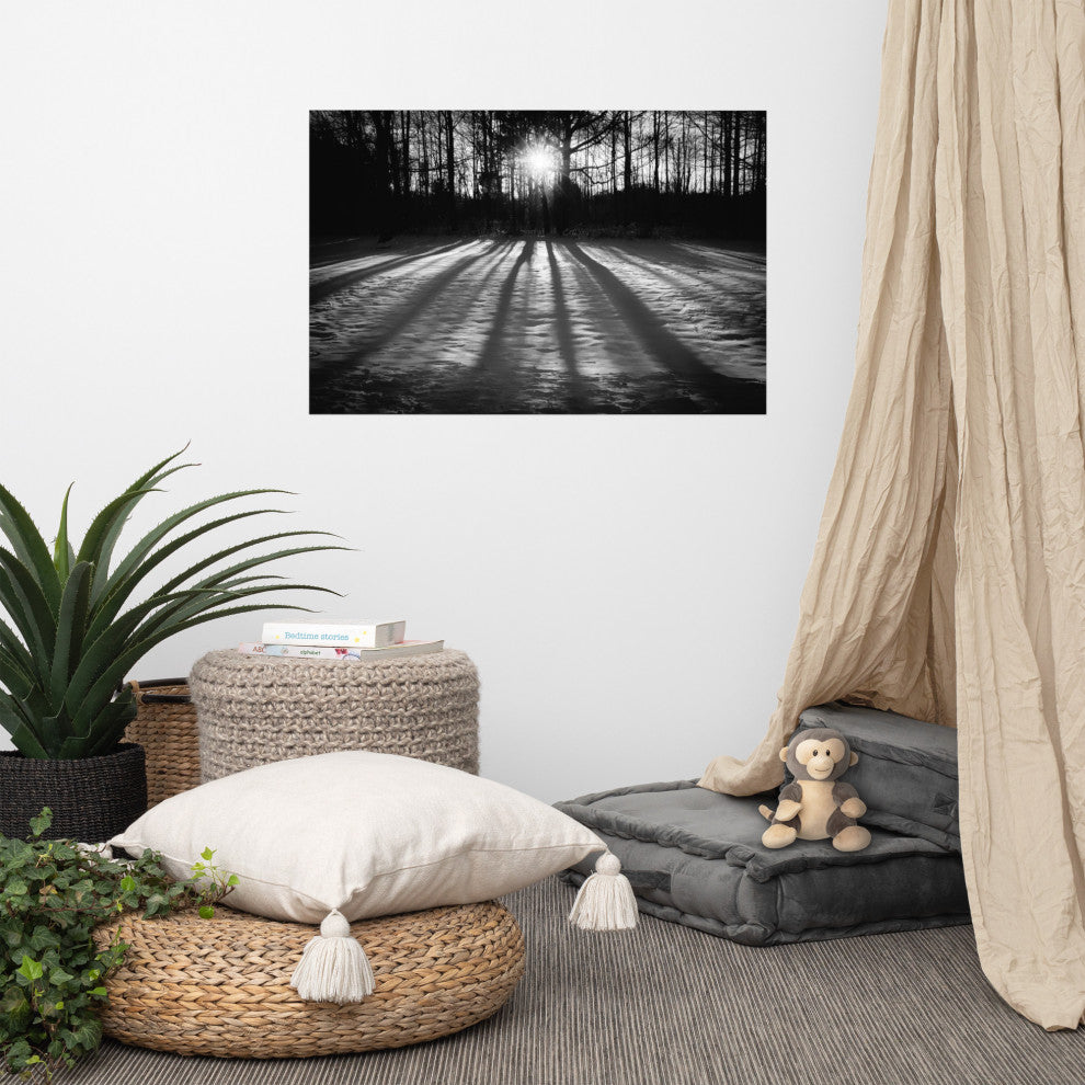 Country Wall Art: Winter Shadows Black & White Landscape Unframed Print, 24" X 36"