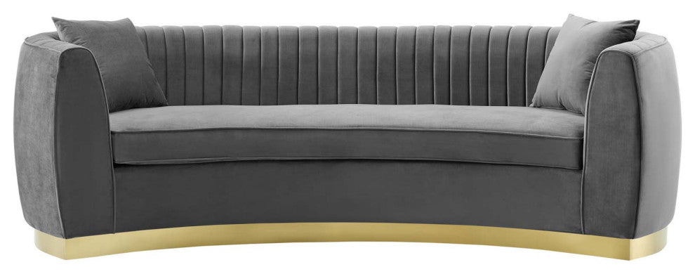 Modern Designer Lounge Lobby Sofa, Velvet Fabric Metal Steel, Grey Gray