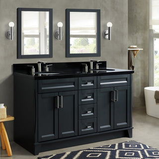 61" Double Sink Vanity, Dark Gray Finish And Black Galaxy Granite