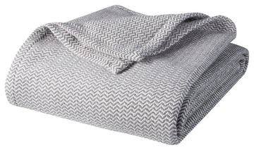 Bibb Home 100% Organic Certified Cotton Weave Blanket, Grey Chevron, King