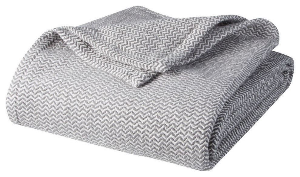 Bibb Home 100% Organic Certified Cotton Weave Blanket, Grey Chevron, King