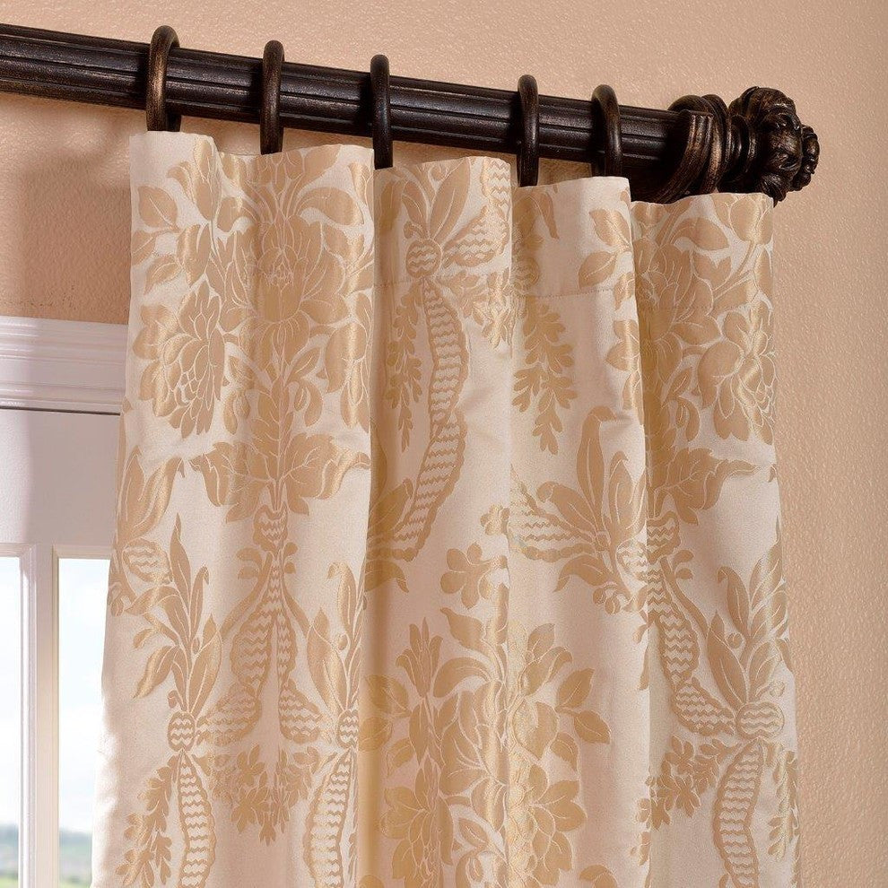 Magdelena Champagne FauxSilk Jacquard Curtain Single Panel, 50"x84"