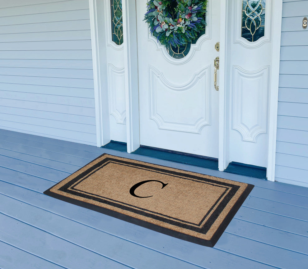 A1HC Picture Frame Natural Rubber and Coir Large Monogrammed Doormat 24"x48", C