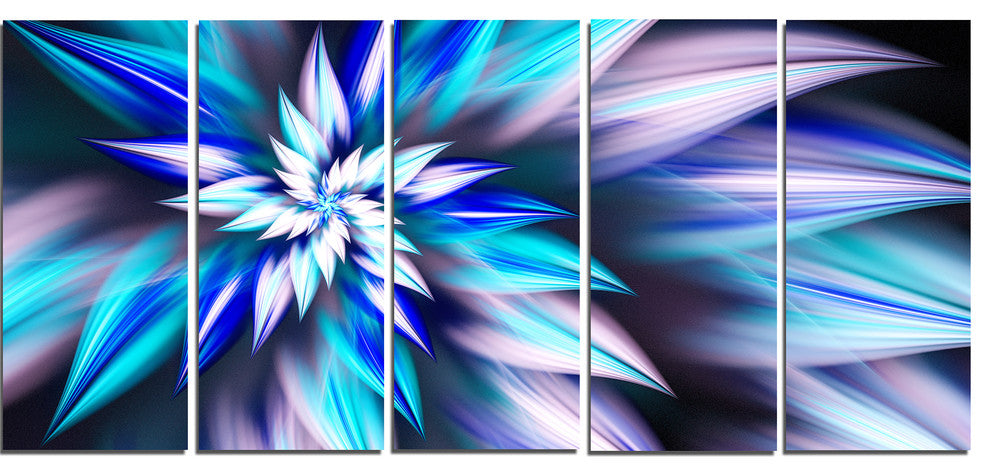 Dancing Light Blue Flower Petals, Floral Canvas Art Print, 60"x28", 5 Panels