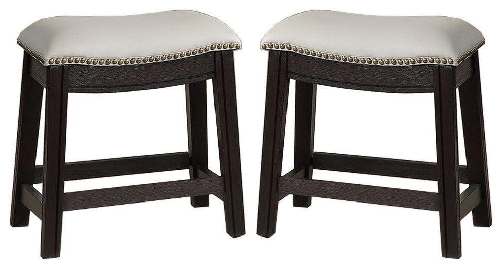 Benzara BM232001 Curved Leatherette Stool With Nailhead Trim, Set of 2, Gray