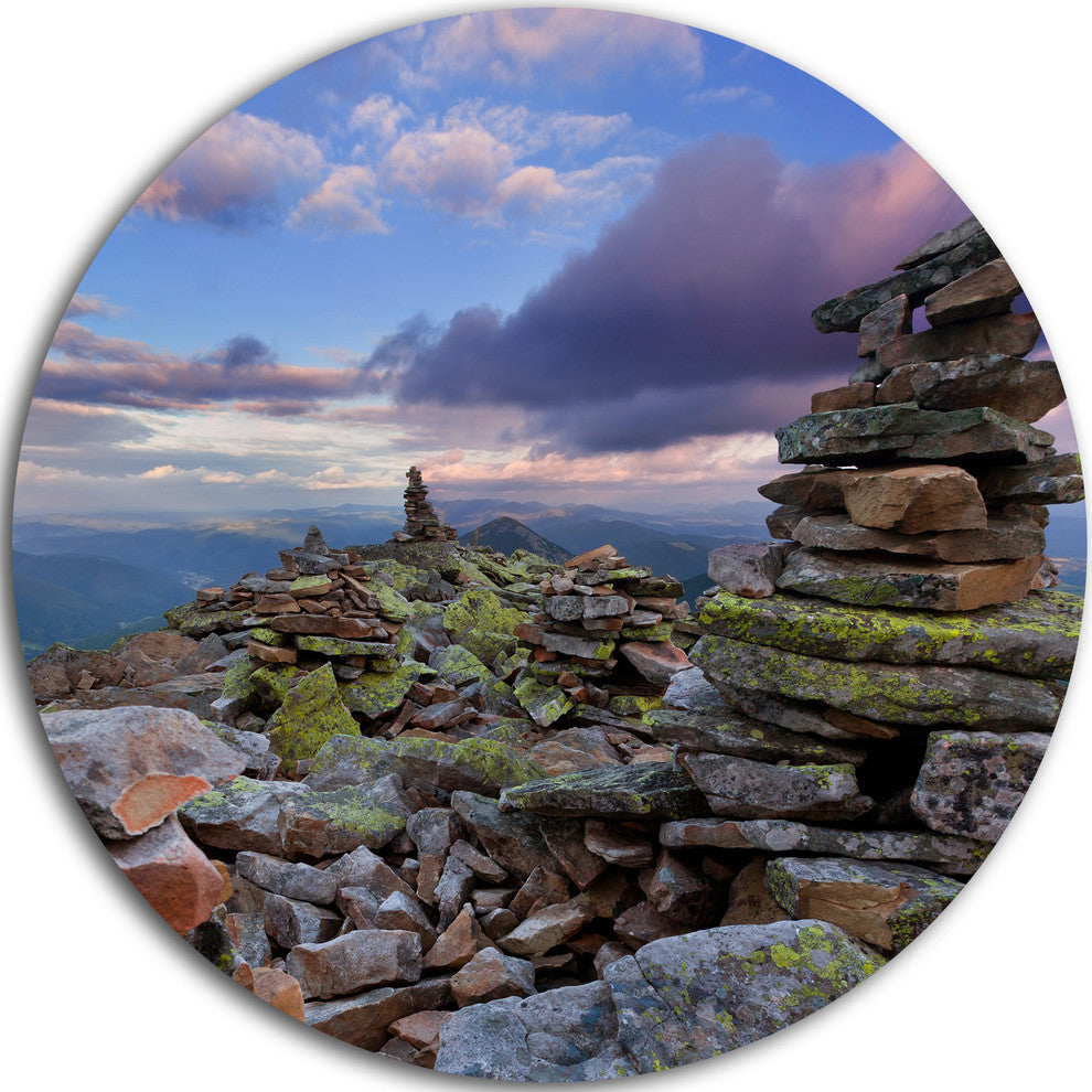 Piled Stones In Summer Mountains, Landscape Disc Metal Wall Art, 11"