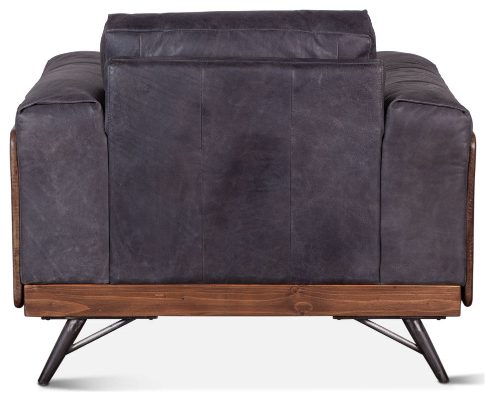 Chiavari Mid Century Antique Ebony Leather Arm Chair