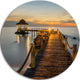 Brown Wooden Pier In Evening, Seashore Photo Round Wall Art, 23"