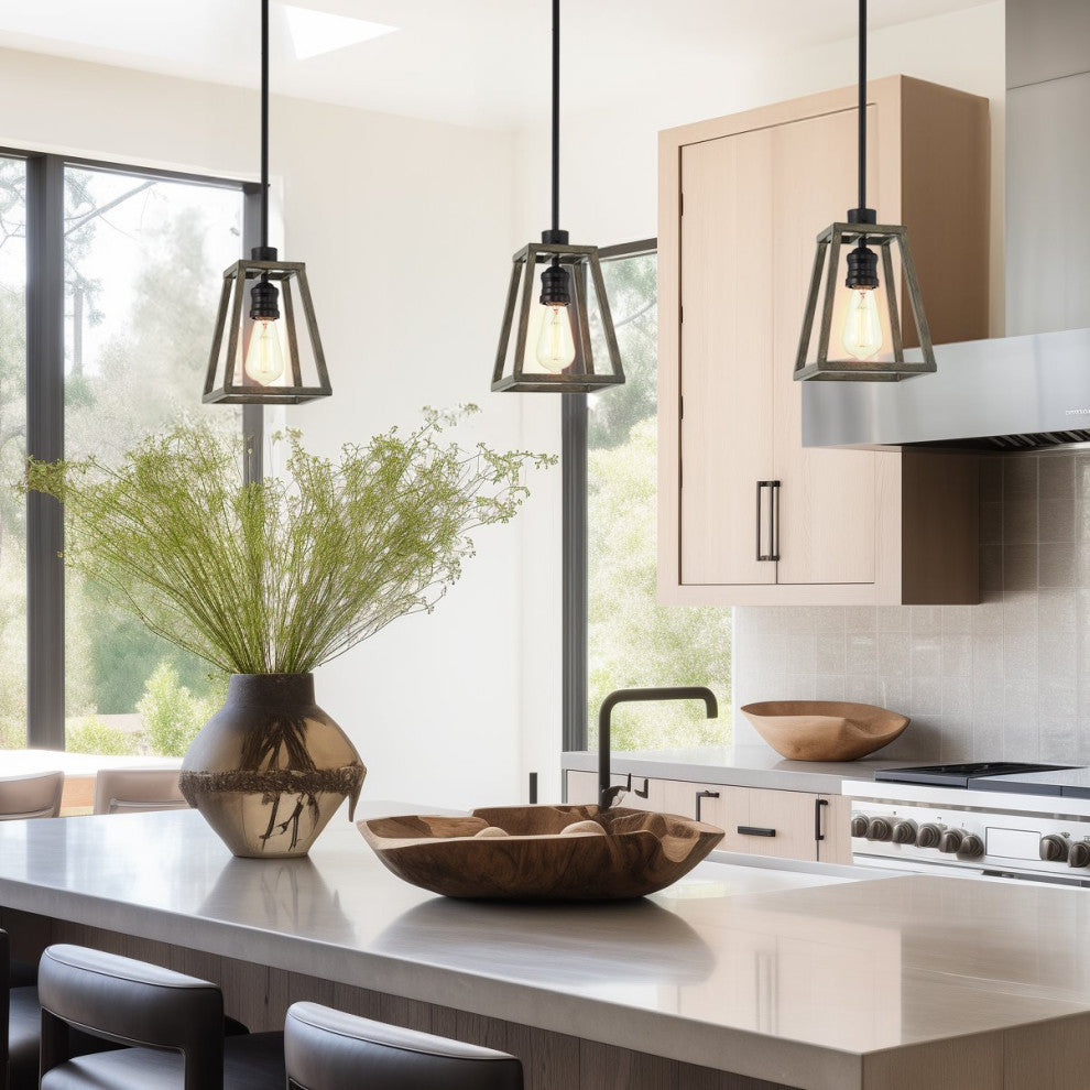 Kira Home Cartwright 10" Farmhouse Ceiling Pendant Light, Gray Oak Wood Style