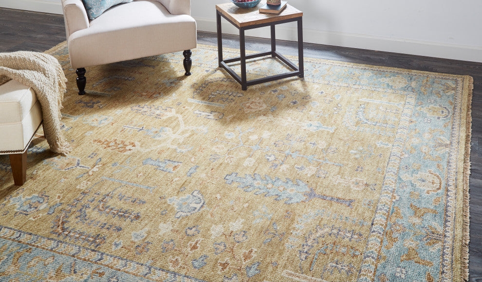 Weave & Wander Irie Gold/Light Blue 3'6"x5'6" Hand Knotted Area Rug